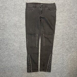 Allen B Schwartz Black Gray Studded Jeans Snap Ankles Rock Moto Size 12